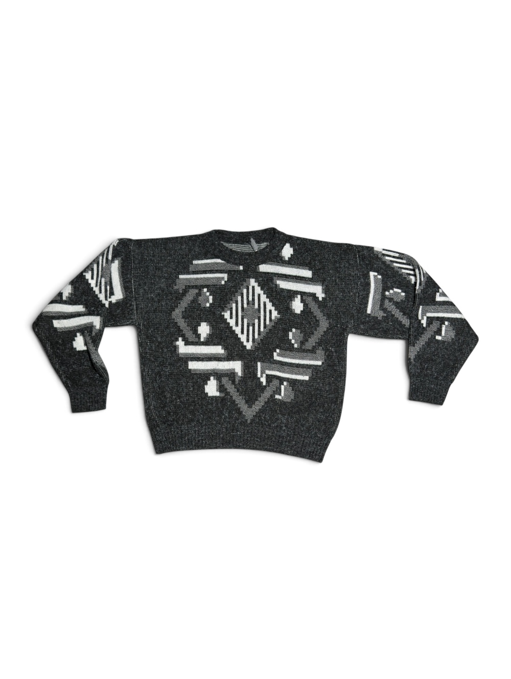 VTG Sequel Ltd Charcoal & White Wool Blend Geometric Print Sweater S Made in USA